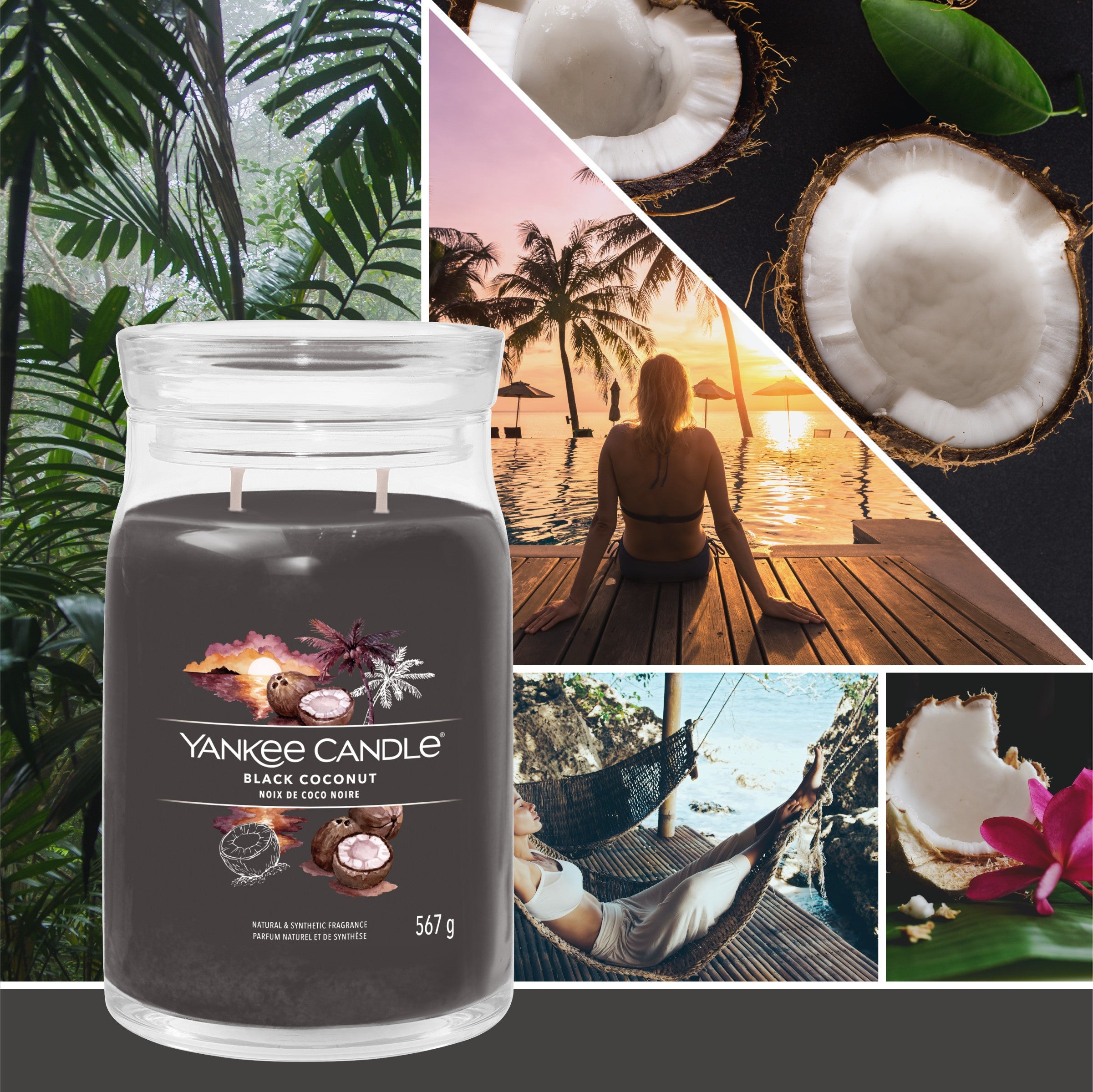 yankee candle BLACK COCONUT candela profumata grande