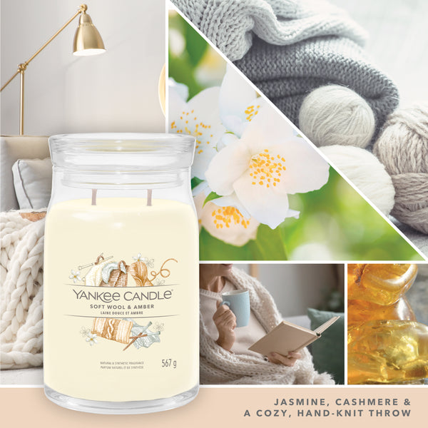 yankee candle SOFT WOOL AMBER candela profumata grande