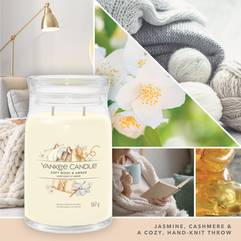 yankee candle SOFT WOOL AMBER candela profumata grande