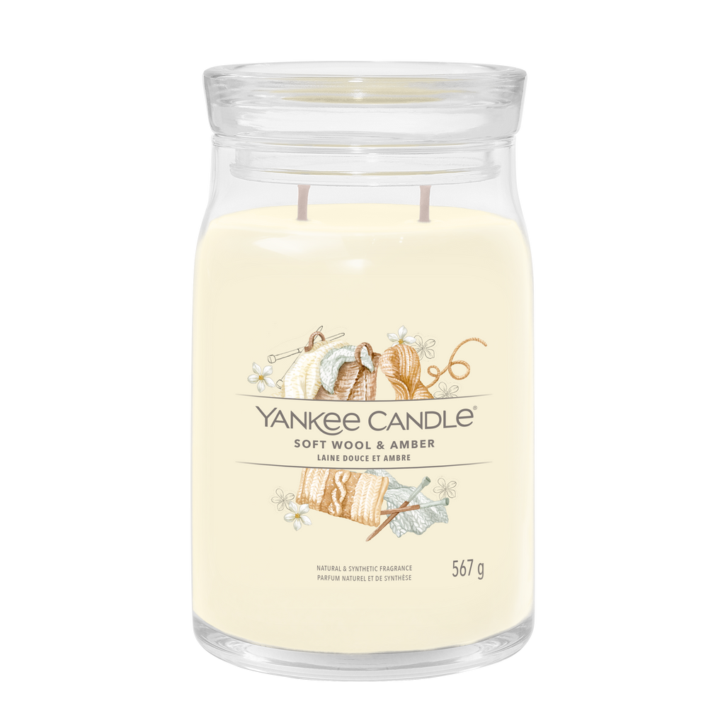 yankee candle SOFT WOOL AMBER candela profumata grande
