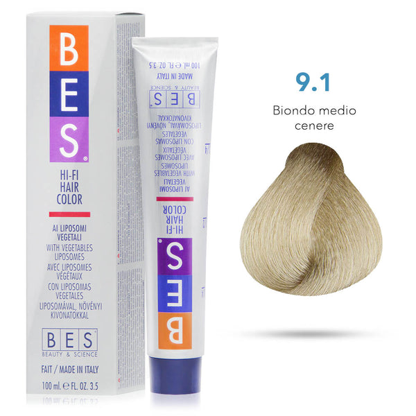 Bes Hi-Fi Hair Color Liposomi vegetali 9.1 BIONDO CHIARISSIMO CENERE - Tinta per capelli - 100ml