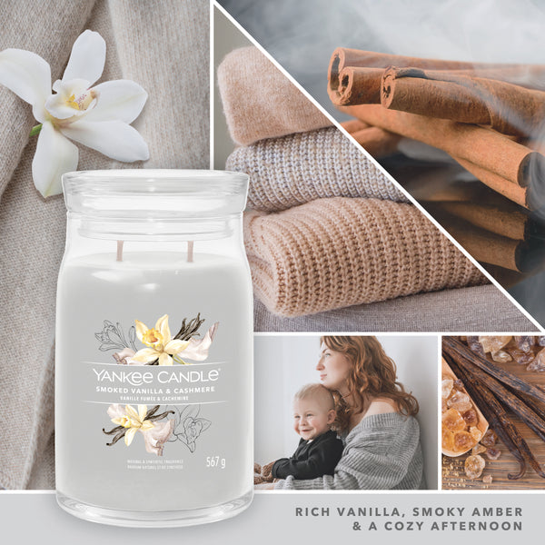 yankee candle SMOKED VANILLA & CASHMERE candela profumata grande